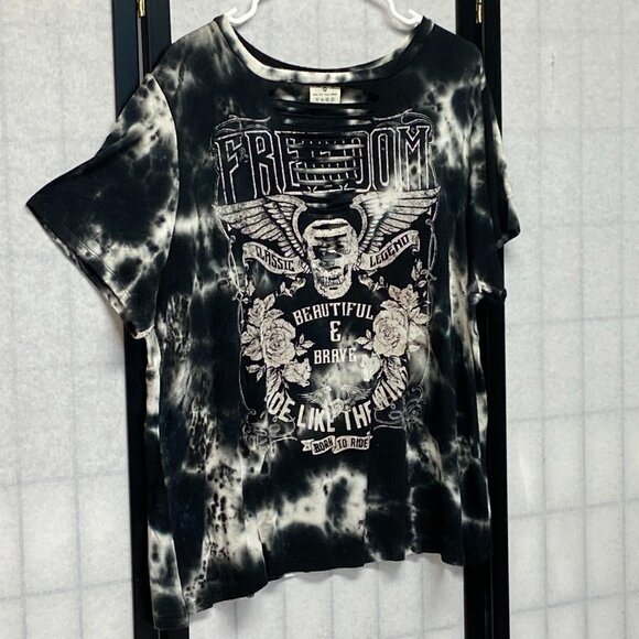 Dirtee Laundry Short Sleeve Tie Dyed Born to Ride Moto Slit Top Biker Tee Shirt - Picture 3 of 13